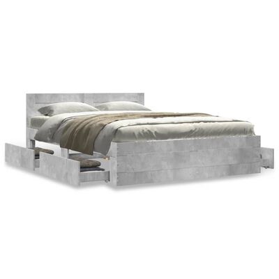 vidaXL Cadre de lit et tête de lit sans matelas gris béton 140x190 cm