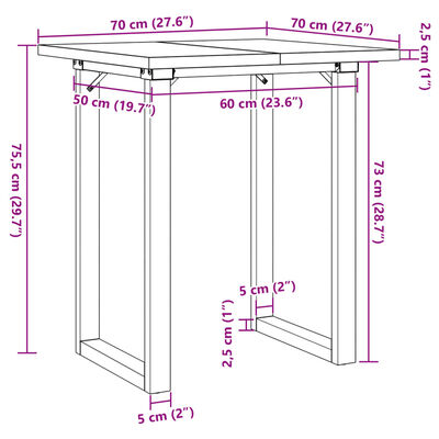 vidaXL Table à manger cadre en O 70x70x75,5cm bois de pin massif fonte