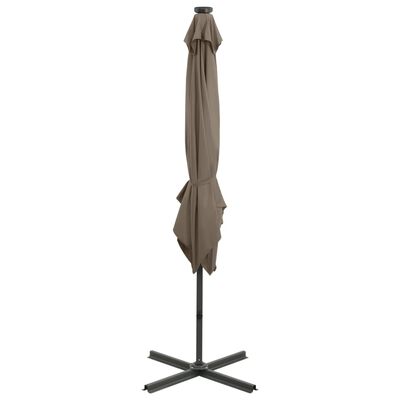 vidaXL Parasol de jardin en porte-à-faux et mât et lumières LED taupe