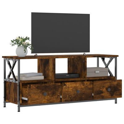 vidaXL Meuble TV chêne fumé 102x33x45 cm bois d'ingénierie et fer