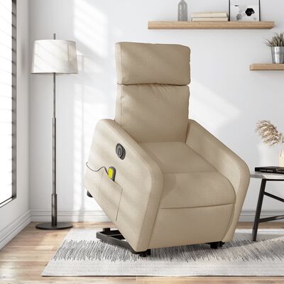 vidaXL Fauteuil inclinable de massage électrique Crème Tissu