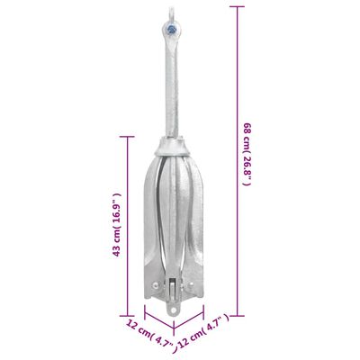 vidaXL Ancre pliable avec corde argenté 12 kg fer malléable