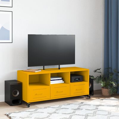 vidaXL Meuble TV jaune moutarde 100,5x39x43,5 cm acier