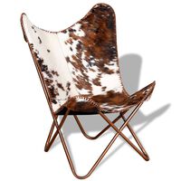 vidaXL Chaise papillon marron et blanc cuir de vache