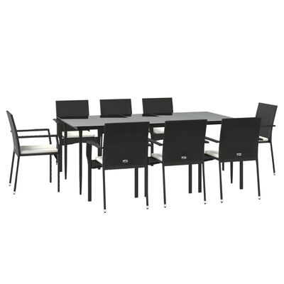 vidaXL Ensemble à manger jardin 9pcs et coussins noir résine tressée