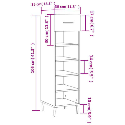 vidaXL Armoire à chaussures noir 30x35x105 cm bois d'ingénierie