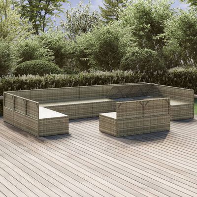 vidaXL Salon de jardin 12 pcs avec coussins Gris Résine tressée