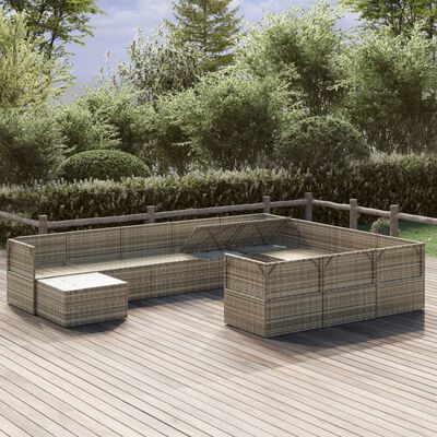 vidaXL Salon de jardin 11 pcs avec coussins Gris Résine tressée