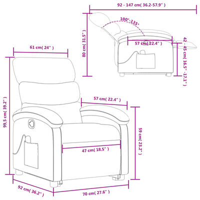 vidaXL Fauteuil inclinable de massage Vert foncé Tissu