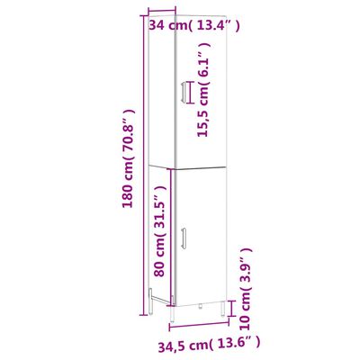 vidaXL Buffet haut Gris béton 34,5x34x180 cm Bois d'ingénierie