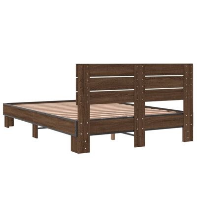 vidaXL Cadre de lit chêne marron 135x190 cm bois d'ingénierie et métal