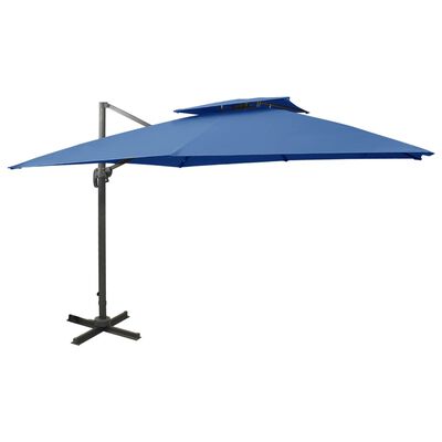 vidaXL Parasol de jardin en porte-à-faux avec double toit bleu azur