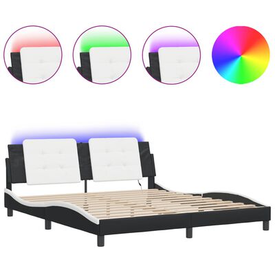 vidaXL Cadre de lit avec LED sans matelas noir et blanc 180x200 cm