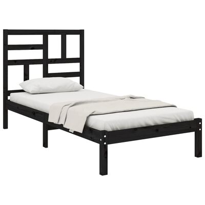 vidaXL Cadre de lit Noir Bois massif 90x190 cm Simple