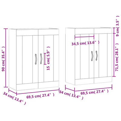 vidaXL Armoires murales 2 pcs blanc bois d'ingénierie