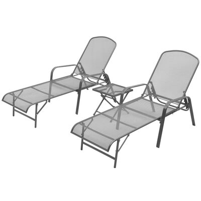 vidaXL Chaises longues lot de 2 avec table Acier Anthracite