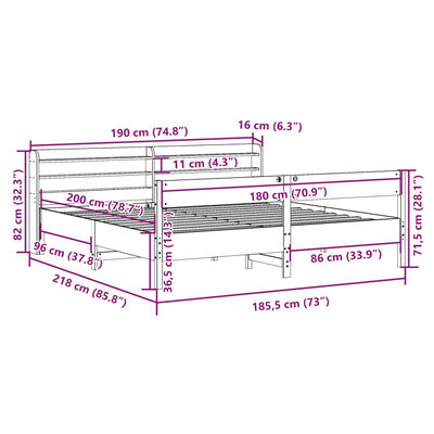 vidaXL Cadre de lit sans matelas blanc 180x200 cm bois massif de pin