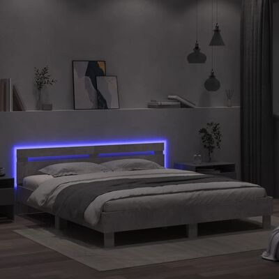 vidaXL Cadre de lit avec LED sans matelas gris béton 180x200 cm