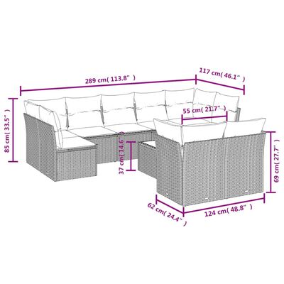 vidaXL Salon de jardin 10 pcs avec coussins noir résine tressée