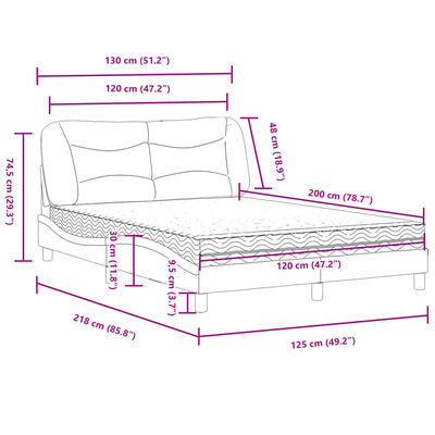 vidaXL Lit avec matelas blanc et noir 120x200 cm similicuir