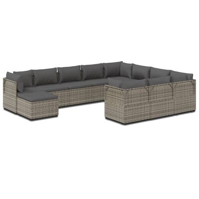 vidaXL Salon de jardin 11 pcs avec coussins Gris Résine tressée