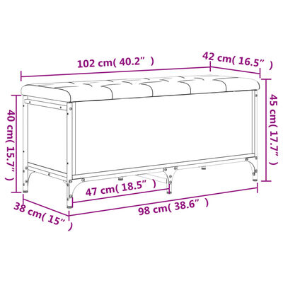 vidaXL Banc de rangement noir 102x42x45 cm bois d'ingénierie