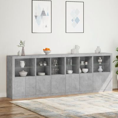 vidaXL Buffet avec lumières LED gris béton 283x37x100 cm