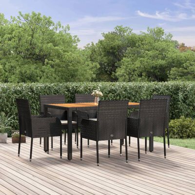 vidaXL Ensemble à manger de jardin coussins 7pcs Noir Résine tressée