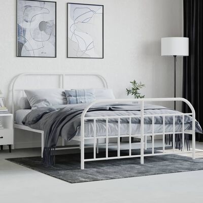 vidaXL Cadre de lit métal sans matelas et pied de lit blanc 140x190 cm