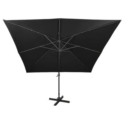 vidaXL Parasol de jardin en porte-à-faux et mât et lumières LED noir