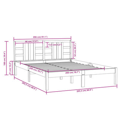 vidaXL Cadre de lit Bois massif 200x200 cm