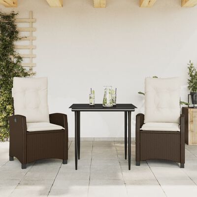 vidaXL Ensemble à manger de jardin 3 pcs et coussins marron poly rotin