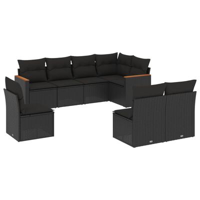 vidaXL Salon de jardin 8 pcs avec coussins noir résine tressée