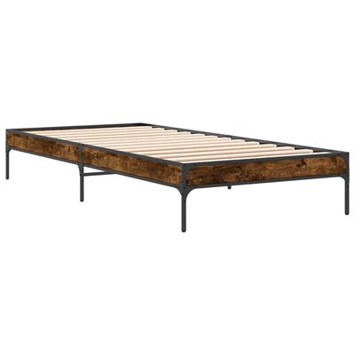 vidaXL Cadre de lit chêne fumé 75x190 cm bois d'ingénierie et métal