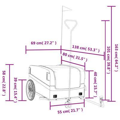 vidaXL Remorque de vélo noir et gris 45 kg fer