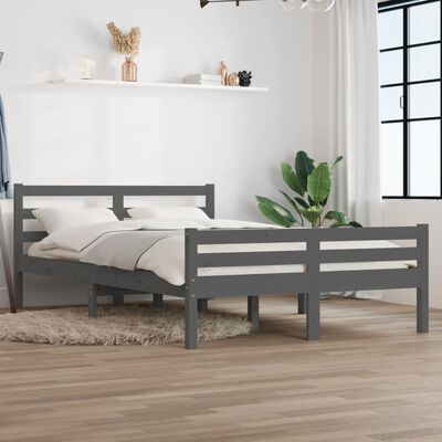 vidaXL Cadre de lit Gris Bois massif 120x190 cm Petit double