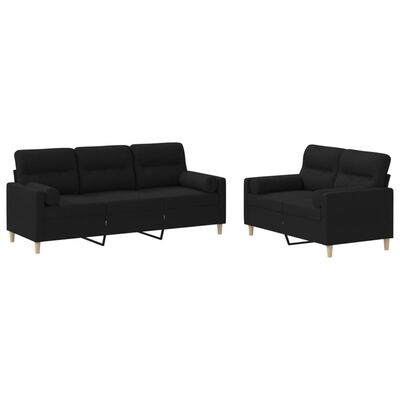 vidaXL Ensemble de canapés 2 pcs avec coussins noir tissu