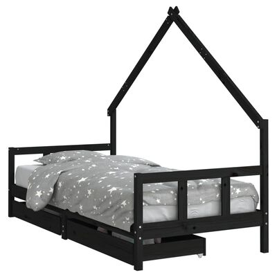 vidaXL Cadre de lit enfant avec tiroirs noir 90x200 cm bois pin massif