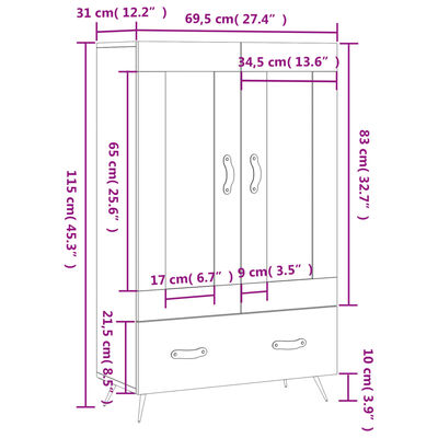 vidaXL Buffet haut noir 69,5x31x115 cm bois d'ingénierie