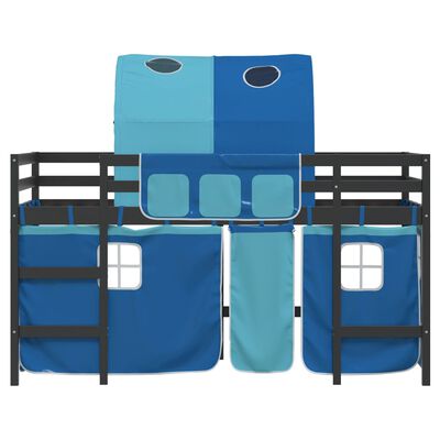 vidaXL Lit mezzanine enfants et tunnel bleu 90x200cm bois pin massif