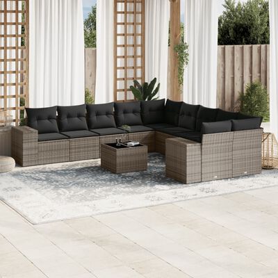 vidaXL Salon de jardin 11 pcs avec coussins gris résine tressée