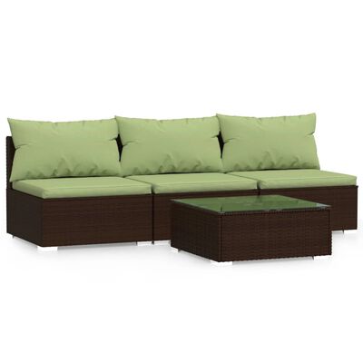 vidaXL Salon de jardin 4 pcs avec coussins Marron Résine tressée