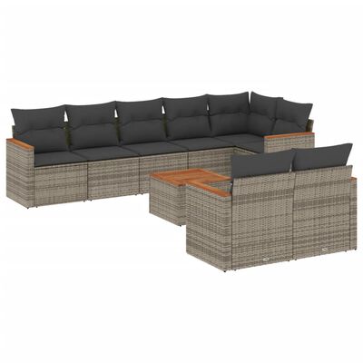 vidaXL Salon de jardin 9 pcs avec coussins gris résine tressée