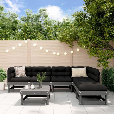 vidaXL Salon de jardin 7 pcs avec coussins gris bois massif