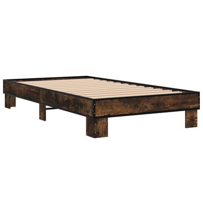 vidaXL Cadre de lit chêne fumé 75x190 cm bois d'ingénierie et métal