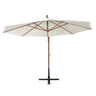 vidaXL Parasol suspendu avec poteau en bois 350 cm blanc