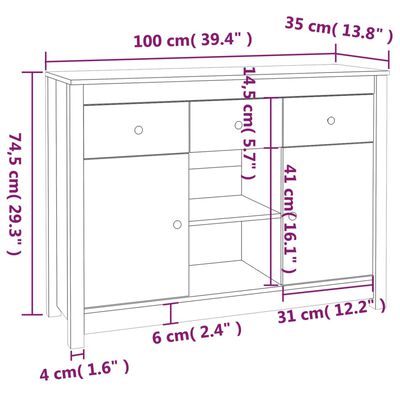 vidaXL Buffet Blanc 100x35x74,5 cm Bois massif de pin