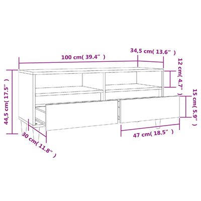 vidaXL Meuble TV chêne fumé 100x34,5x44,5 cm bois d'ingénierie