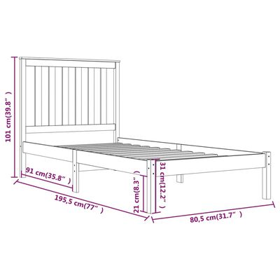 vidaXL Cadre de lit Noir Bois de pin massif 75x190 cm Petit simple