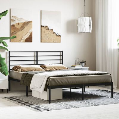 vidaXL Cadre de lit métal sans matelas et tête de lit noir 160x200 cm